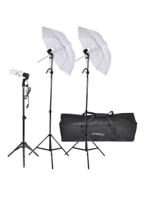 Video Portrait Umbrella Continuous Triple Lighting Kit Black/White 