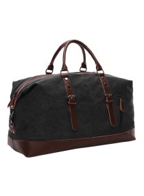 Leather Zipper Closure Duffel Bag Black/Brown 