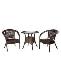3-Piece Outdoor Dining Twin Chairs And Round Table Set Brown 29x27x35cm 
