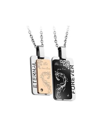 2-Piece Army Tag Stainless Steel Couple Pendant Necklace Set 