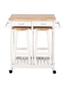 Basil Kitchen Trolley With Stool White/Beige 