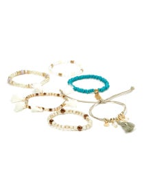 Set of 6 Tassel and Beads Stackable Bracelet 