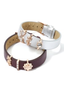 Set of 2 Butterfly Leather with Interchangeable Charms Bracelet 