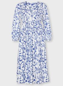 V-Neck Midi Dress Blue/White 