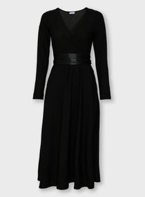 Wrap Front Belted Midi Dress Black 