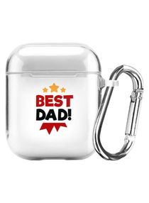 Best Dad Medal Printed Protective Cover With Carabiner For Apple AirPods 2/1 Clear/Red/Black 