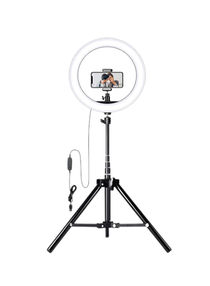 Fill Ring Light With Adjustable Stand With 2 Cell Phone Holder LED Selfie Ring Light Black 