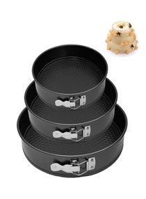 3 Piece Oven Pan Set - Made Of Carbon Steel - Round - Baking Pan - Oven Trays - Cake Tray - Oven Pan - Cake Mold - Dark Grey 