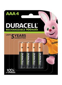 Pack of 4 Long Lasting Rechargeable AAA 900mAh Batteries Black/Gold 