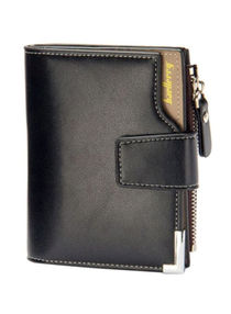 Tri-Fold Zippered Mens Wallet Black 