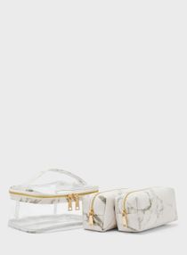 Marble 3 Piece Cosmetic Bags Set Clear 
