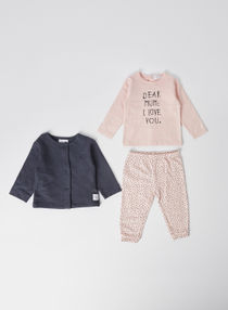 Printed Round Neck T-Shirt And Pant Set Pink/Navy Blue 