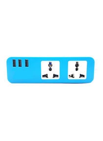 2 Way Universal Power Extension Socket With 3 USB Port Blue 1.8meter 