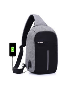 Chest Waistpack Belt Shoulder Bag With USB Charger Grey 