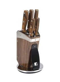 6-Piece Stainless Steel Knife With Holder Set Brown/Silver 