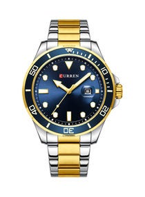 Men's Quartz Classic Wrist Watch J-4897G-BL - 47 mm - Silver/Gold 