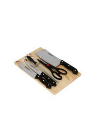 5-Piece Knife Set With Wooden Cutting Board Multicolour 3.6x22.3cm 