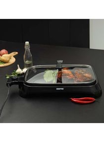 Electric Barbeque Grill With Glass Lid Adjustable Thermostat Non Stick Smokeless Grill Indoor Overheat Protection and Power On Indicator Light 1600 W GBG63040 Black 