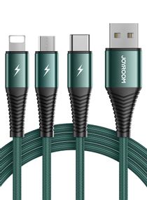 Fast Charging Braided 3 In 1 USB Cable Green 