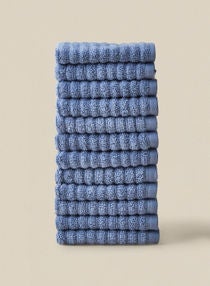 12 Piece Bathroom Towel Set - 450 GSM 100% Cotton Ribbed - 12 Face Towel - Blue Color - Highly Absorbent - Fast Dry 