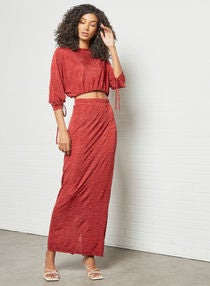 Textured Co-ord Skirt Set Brick Red 