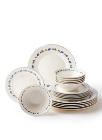18 Piece Porcelain Dinner Set - Dishes, Plates - Dinner Plate, Side Plate, Bowl - Serves 6 - Printed Design Lyra 