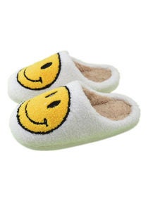 Smiley Face Designed Bedroom Slippers White/Yellow 
