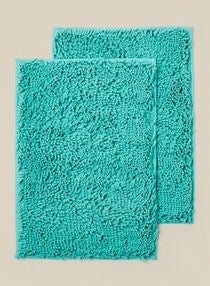 Bath Mat - 43X60 Cm - Shaggy - Turquoise Color - Bathroom Mat Soft And Cushion 2 - Piece 