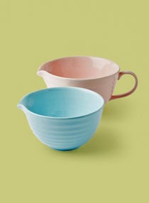 2 Piece Mixing Bowl Set - Made Of Ceramic - With Pour Spout - Baking Dish - Baking Dish - Mixing Bowl - Light Blue/Blush Pink 