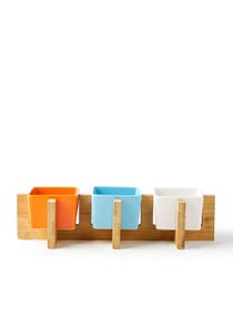 Serving Set - Made Of Bamboo & Ceramic - Colorful - Serving Plate - Serving Dishes - Tray - Bowls, Stand Multicolour 