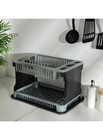 Multipurpose Double Layer Kitchen Rattan Dish Drainer Grey/Black 44cm 