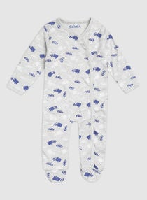 Printed Round Neck Long Sleeve Sleepsuit Grey/White/Blue 