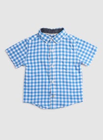 Baby Boys Collared Neck Short Sleeve Shirt Blue/White 