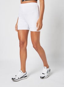 Women's Training Workout Shorts With Contrast Elasticated Waistband Regular Fit High Waist White 