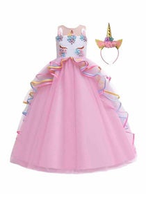 Princess Mythical Sleeveless Fancy Dress Costume With Pastel Unicorn Headband 6 - 7 Years 