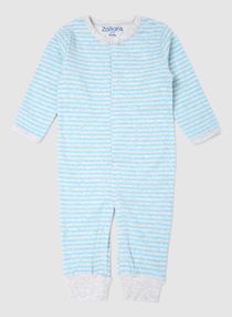 Striped Round Neck Long Sleeve Sleepsuit Sky Blue/White 