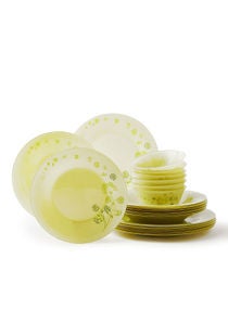 24 Piece Glass Dinner Set For Everyday Use - Light Weight Dishes, Plates - Dinner Plate, Side Plate, Bowl - Serves 6 - Printed Design Atlantique 