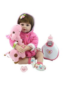 Realistic Reborn Lifelike Toddler Baby With Cute Giraffe Plush Toy Set For Children 49x14x20cm 