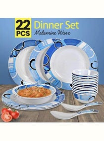 22-Piece Melamine Ware Dinner Set Rmds-9722 White/Blue 