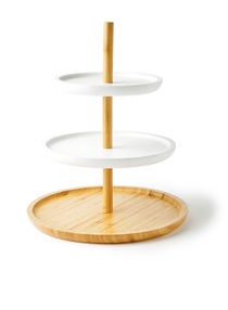 Bamboo Cake Stand - Serving Dish - For Cupcakes, Muffins, Snacks, Fruit - Cake Stand - Stand Cake - Cake Plate - Cake Dishes - White/Brown 