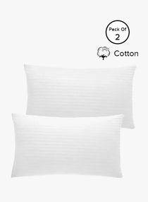 2-Piece Sound Sleep Hotel Hypoallergenic Soft Bed Gel Extra Fiber Stripped Pillow Set For Side And Back Includes 2xPillow Cotton White 16x24inch 
