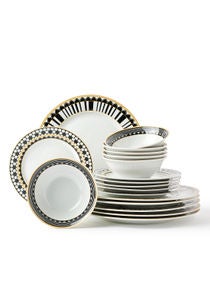 18 Piece Porcelain Dinner Set - Dishes, Plates - Dinner Plate, Side Plate, Bowl - Serves 6 - Printed Design Celestial 