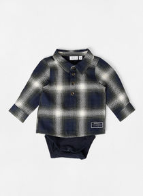 Baby Check Shirt Bodysuit Navy 