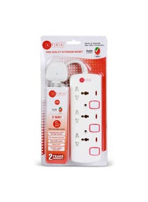Japan Universal Extension Cord 3 Way 3M 3 Universal Sockets 3 Meter Cable Easy Set-Up & Storage Shock proof 250V White 