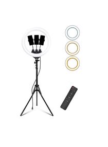 18 inch Fill Ring Light With Adjustable Tripod Stand and 3 Cell Phone Holder and Remote Multicolour 