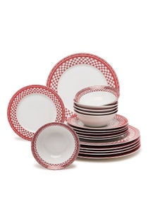 18 Piece Porcelain Dinner Set - Dishes, Plates - Dinner Plate, Side Plate, Bowl - Serves 6 - Printed Design Savannah 