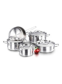 9 Piece Stainless Steel Cookware Set Silver 
