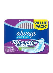 Cool And Dry, No Heat Feel, Maxi Thick, Large Sanitary Pads With Wings, 60 Pad Count 