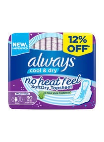 Cool And Dry, No Heat Feel, Maxi Thick, Large Sanitary Pads With Wings, 30 Pad Count 