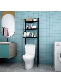Toilet Storage Rack 3-Tier For Bathroom Steel Frame Premium Quality Black L48 x D25 x H150cm 